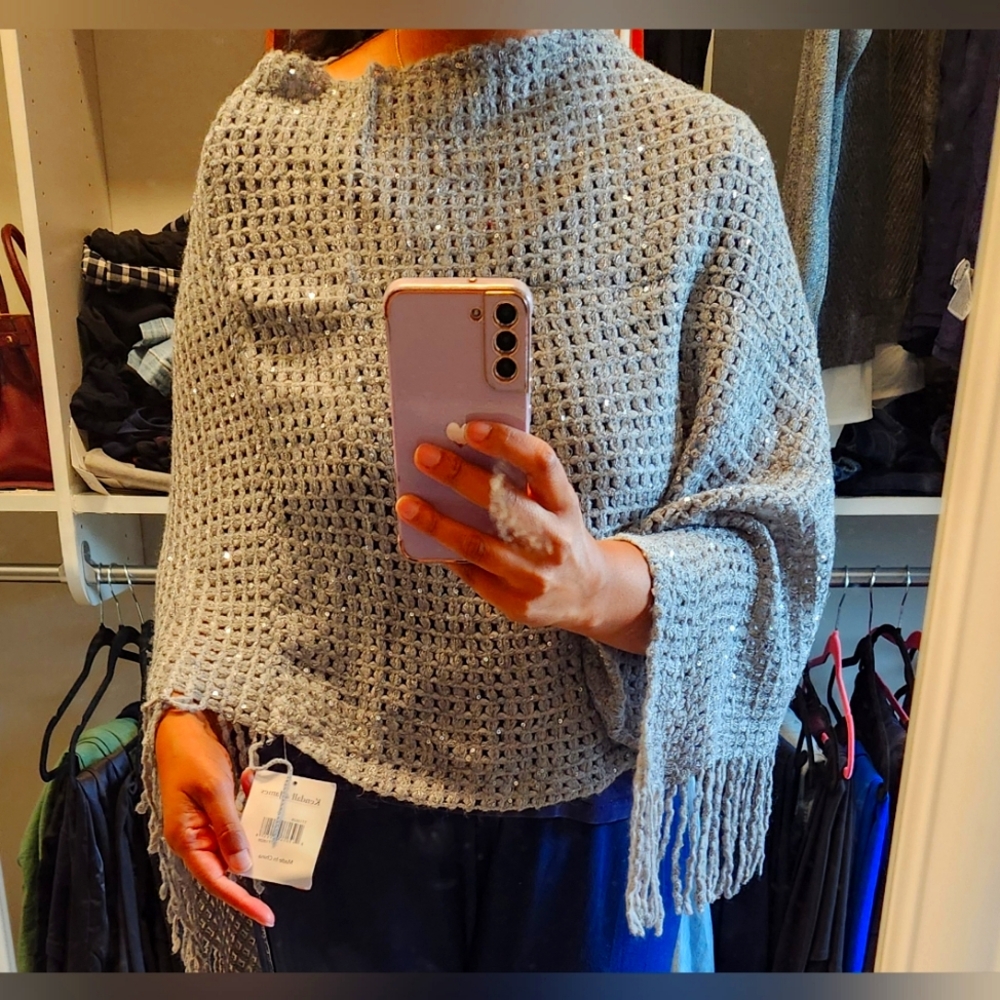 Grey and Silver poncho scarf